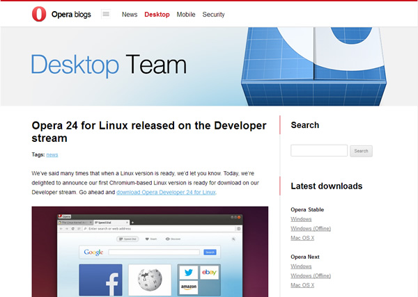 Opera、Linux 用Developer 24 をリリース
